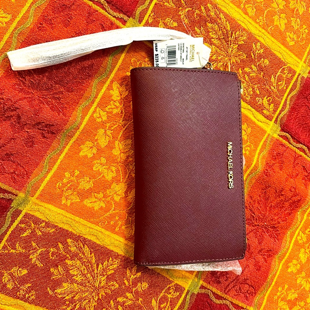 Michael Kors Large Double Zip Wristlet in Merlot/Burgundy